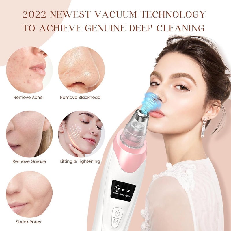 Gackoko 2025 Blackhead Remover Pore Vacuum,Facial Pore Cleaner-5 Suction Power,5 Probes,USB Rechargeable Blackhead Vacuum Kit Electric Acne Extractor Tool for Adult - Image 3